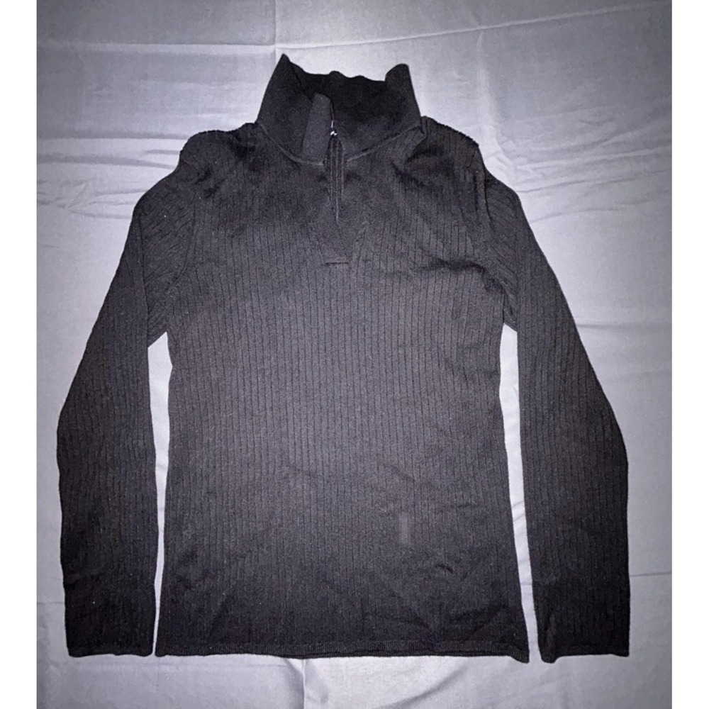 Nautica Jeans Sweater Mens Medium Black 1/4 Zip Mock Neck Ribbed Knit Pullover